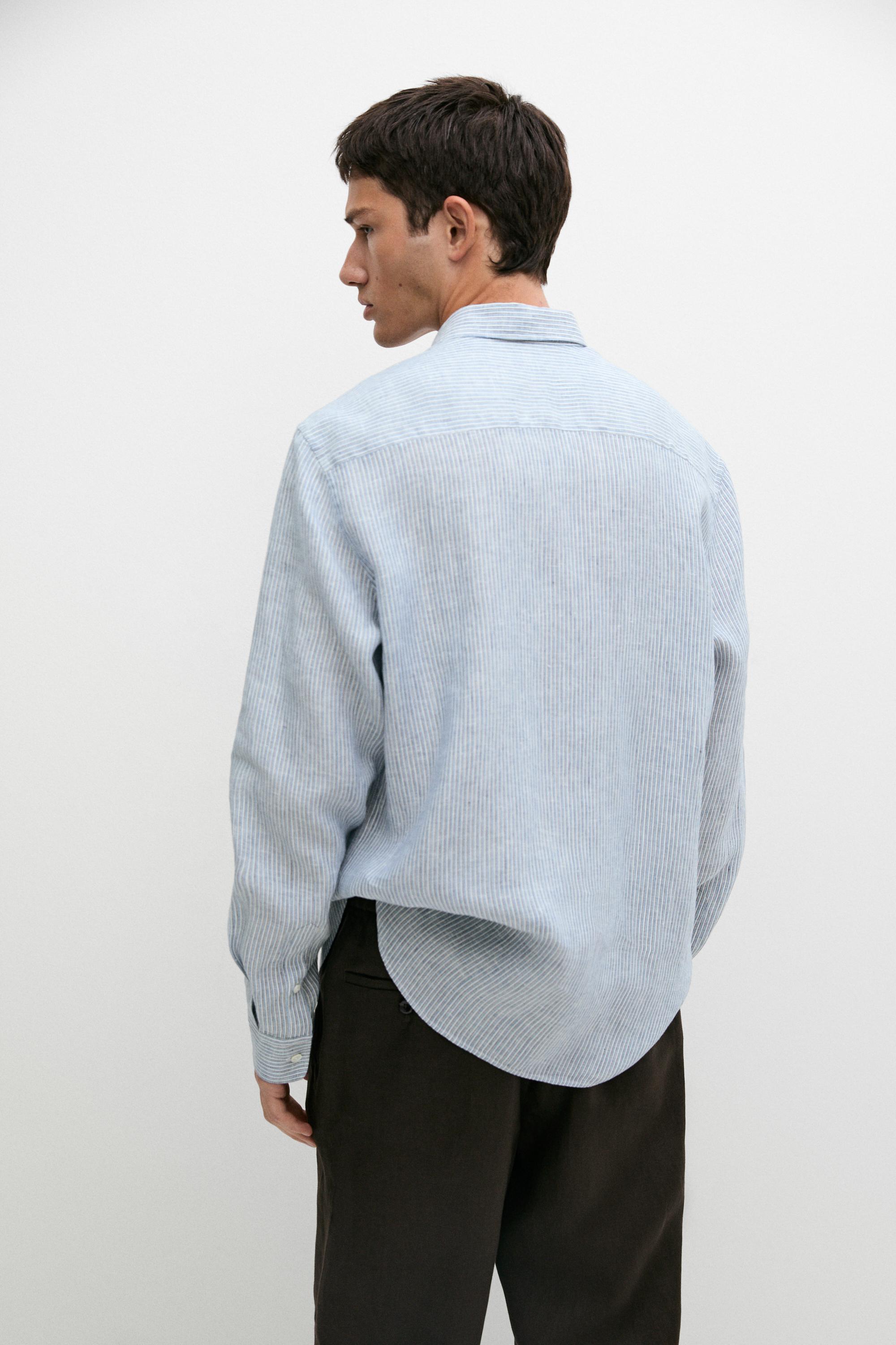 100% linen shirt with discontinuous stripes